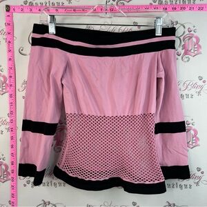 Sirens stretchy y2k sexy fishnet Off-Shoulder Pink Mesh Skirt with Black Trim